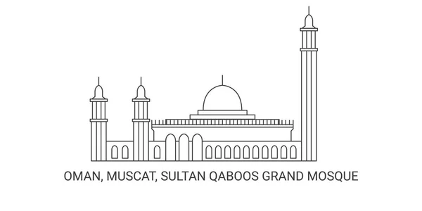 Oman Muscat Sultan Qaboos Grande Mosquée Illustration Vectorielle Ligne Repère — Image vectorielle