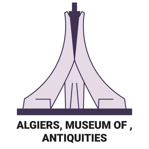 Alger Museum Antikviteter Resa Landmärke Linje Vektor Illustration — Stock vektor