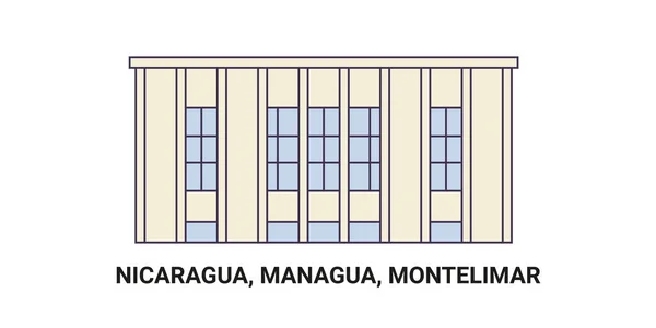 Νικαράγουα Μανάγκουα Montelimar Ταξίδι Ορόσημο Γραμμή Διανυσματική Απεικόνιση — Διανυσματικό Αρχείο