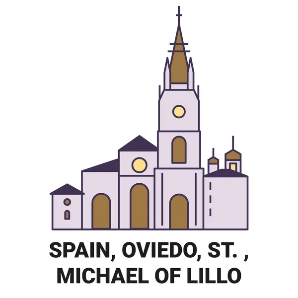 Spanya Oviedo Michael Lillo Seyahat Çizgisi Çizgisi Çizimi — Stok Vektör