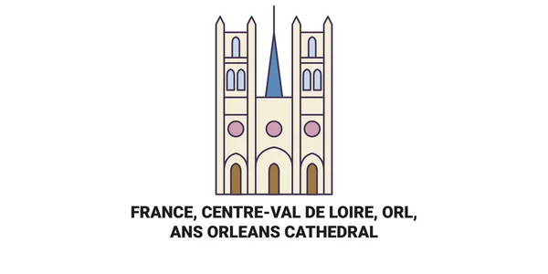 Fransa Centreval Loire Orl Ansorlan Katedrali Seyahat Çizgisi Çizgisi Çizimi — Stok Vektör
