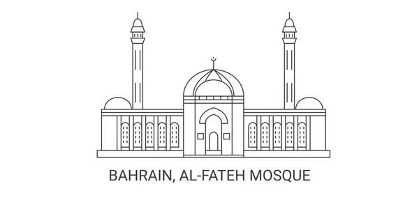 Bahrain Alfateh Mosque Travel Landmark Line Vector Illustration — стоковий вектор