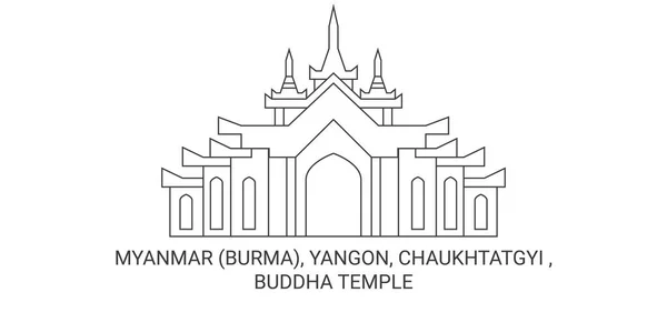 Myanmar Burma Yangon Chaukhtatgyi Buddha Kuil Perjalanan Garis Vektor Garis - Stok Vektor