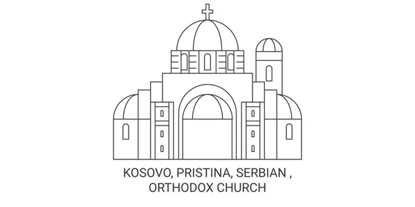 Kosovo Pristina Serbe Église Orthodoxe Illustration Vectorielle Ligne Voyage — Image vectorielle