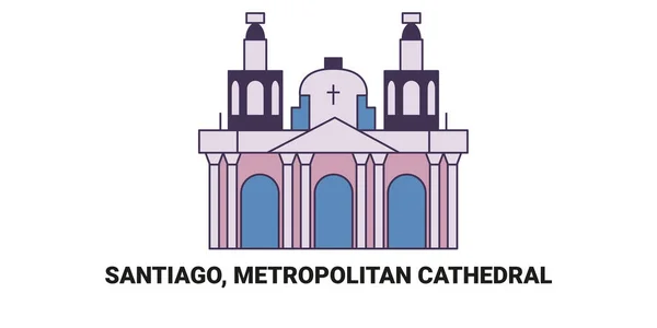 Chle Santiago Catedral Metropolitana Ilustración Vector Línea Referencia Viaje — Vector de stock