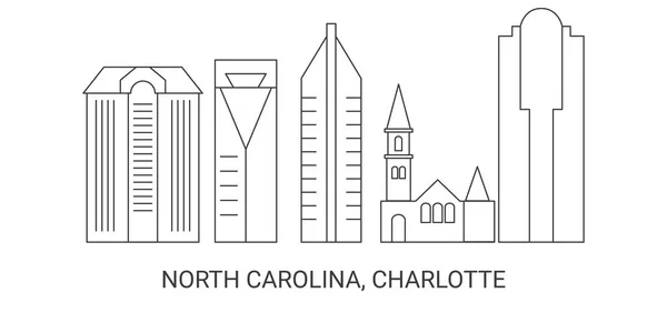 Amerika Birleşik Devletleri Kuzey Carolina Charlotte Seyahat Çizgisi Vektör Illüstrasyonu — Stok Vektör