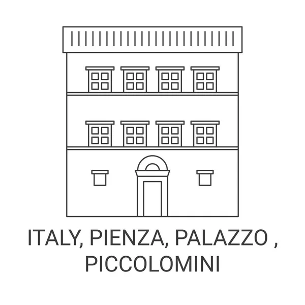 Italy Pienza Palazzo Piccolomini Travel Landmark Line Vector Illustration — Stock Vector