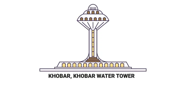 Arabia Saudita Khobar Khobar Water Tower Illustrazione Vettoriale Linea Riferimento — Vettoriale Stock