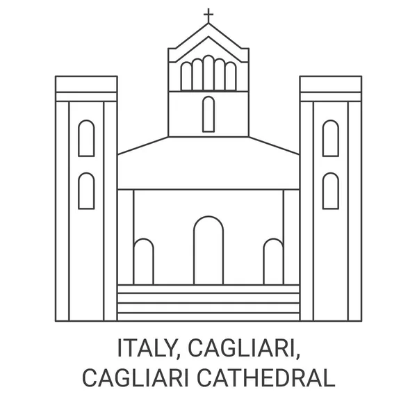 Italie Cagliari Cathédrale Cagliari Illustration Vectorielle Ligne Voyage — Image vectorielle