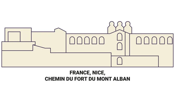 France Nice Chemin Fort Mont Alban Illustration Vectorielle Ligne Voyage — Image vectorielle