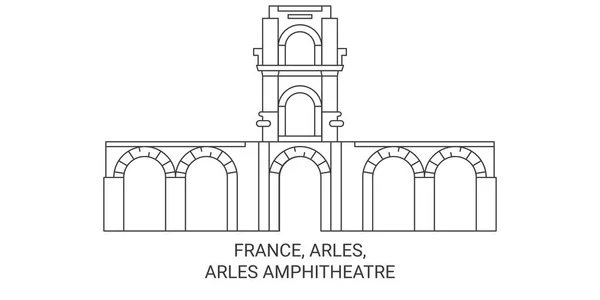 França Arles Arles Amphitheatre Viagem Marco Linha Vetor Ilustração — Vetor de Stock