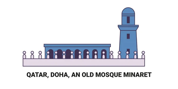 Katar Doha Stary Meczet Minaret Podróżować Punkt Orientacyjny Linia Wektor — Wektor stockowy