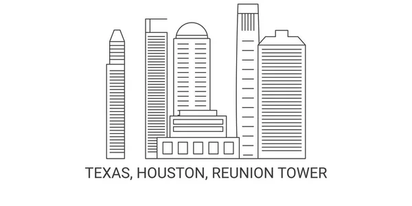 Usa Texas Houston Reunion Tower Resa Landmärke Linje Vektor Illustration — Stock vektor