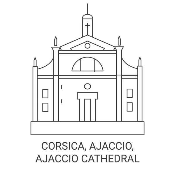 Fransa Korsika Ajaccio Ajaccio Katedrali Seyahat Çizgisi Çizimi — Stok Vektör