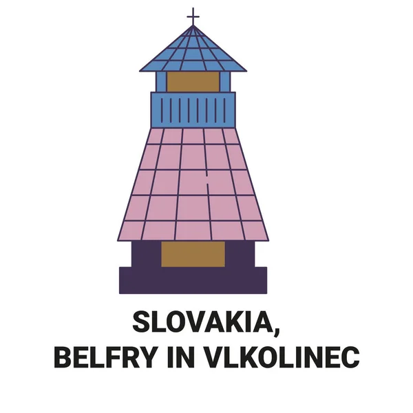 Slowakei Glockenturm Vlkolnec Reise Meilenstein Linienvektorillustration — Stockvektor