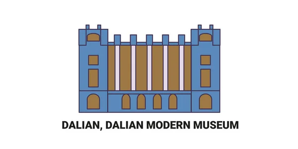 China Dalian Dalian Modern Museum Reise Meilenstein Linienvektorillustration — Stockvektor