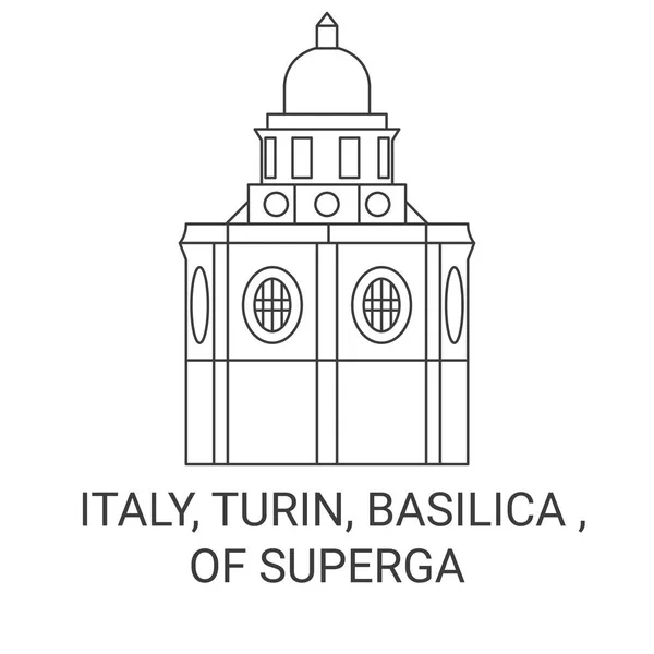 Włochy Turyn Bazylika Superga Podróży Punkt Orientacyjny Linii Wektor Ilustracji — Wektor stockowy