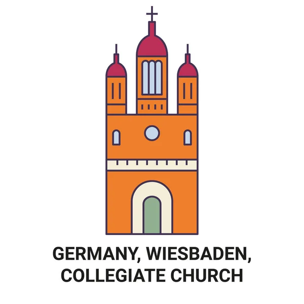 Németország Wiesbaden Collegiate Church Utazás Mérföldkő Vonal Vektor Illusztráció — Stock Vector