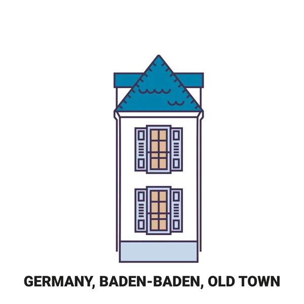Jerman Badenbaden Old Town Perjalanan Garis Vektor Ilustrasi - Stok Vektor
