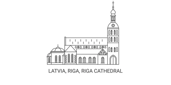 Letonya Riga Riga Katedrali Seyahat Çizgisi Çizgisi Çizimi — Stok Vektör