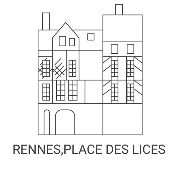 프랑스 Rennes Place Des Lices Travel Landmark Line Vector Illustration — 스톡 벡터