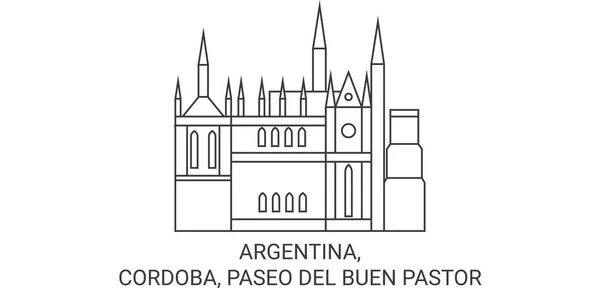 Argentina Córdoba Paseo Del Buen Pastor Recorrido Hito Línea Vector — Vector de stock