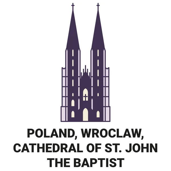 Poland Wroclaw Cathedral John Baptist Travel Landmark Line Illustration — стоковий вектор
