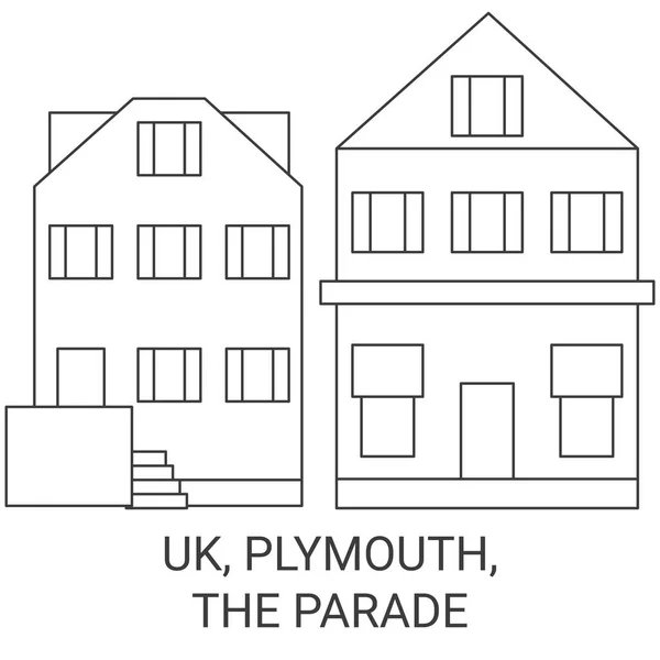 Ngiltere Plymouth Parade Seyahat Çizgisi Vektör Illüstrasyonu — Stok Vektör