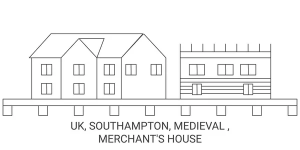 England Southampton Medeltida Köpmän House Resa Landmärke Linje Vektor Illustration — Stock vektor