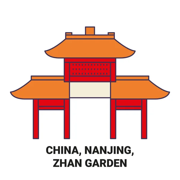 Cina Nanjing Zhan Garden Viaggi Pietra Miliare Linea Vettoriale Illustrazione — Vettoriale Stock