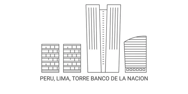 Peru Lima Torre Banco Nacion Podróżować Punkt Orientacyjny Linia Wektor — Wektor stockowy