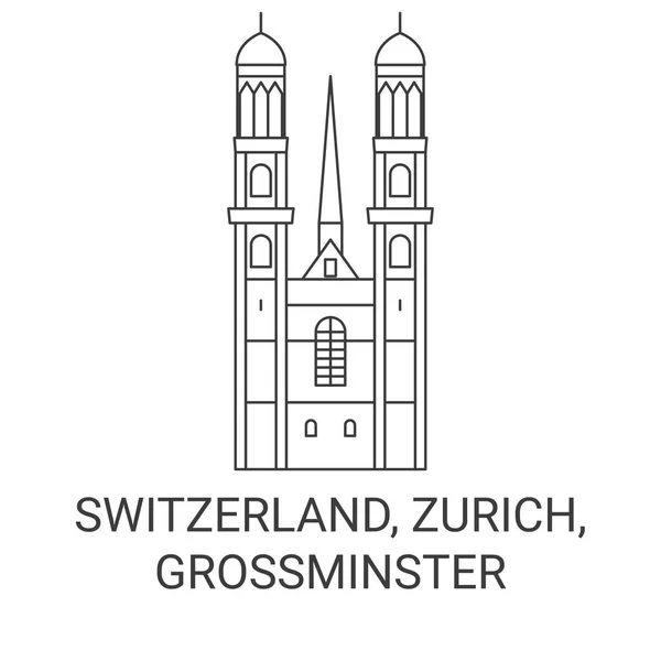 Ελβετία Ζυρίχη Grossmnster Ταξιδιωτικό Ορόσημο Γραμμή Διανυσματική Απεικόνιση — Διανυσματικό Αρχείο
