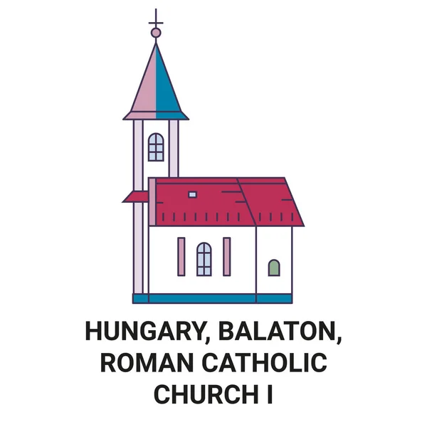 Hungria Balaton Igreja Católica Romana Krshegy Viagem Marco Linha Vetor — Vetor de Stock