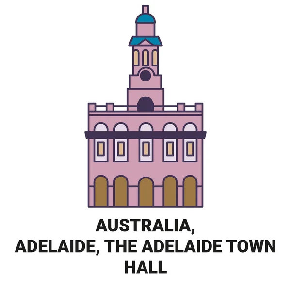 オーストラリア アデレード アデレード市役所旅行ランドマークラインベクトルイラスト — ストックベクタ