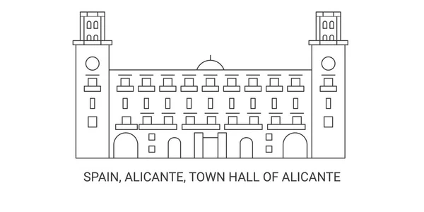Španělsko Alicante Radnice Alicante Ukázka Vektoru Trasy — Stockový vektor