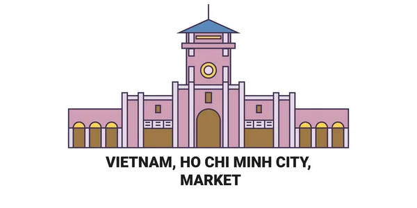 Vietnam Chi Minh Stadt Thnh Market Reise Meilenstein Linienvektorillustration — Stockvektor