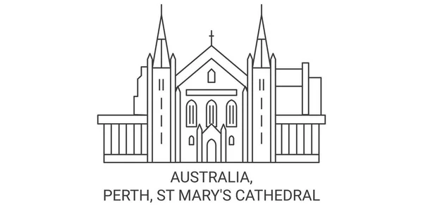 Australien Perth Marys Cathedral Resa Landmärke Linje Vektor Illustration — Stock vektor
