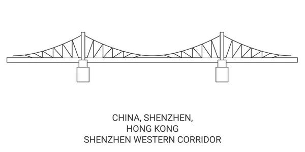 China Shenzhen Hong Kongshenzhen Westkorridor Reise Meilenstein Linienvektorillustration — Stockvektor