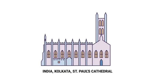 Indien Kalkutta Pauls Cathedral Reise Wahrzeichen Linienvektorillustration — Stockvektor