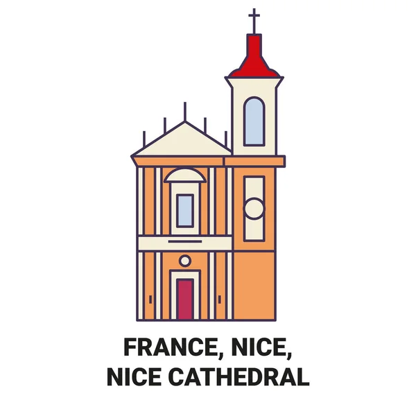Francia Niza Niza Catedral Viaje Hito Línea Vector Ilustración — Archivo Imágenes Vectoriales