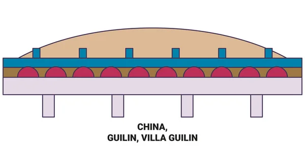 China Guilin Villa Guilin Recorrido Hito Línea Vector Ilustración — Vector de stock
