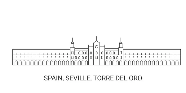 Spanje Sevilla Torre Del Oro Illustratie Van Toeristische Oriëntatielijn — Stockvector