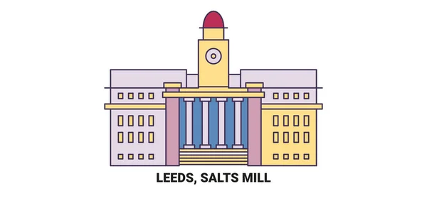 Leeds Salts Mill Travel Landmark Line Vector Illustration — 스톡 벡터