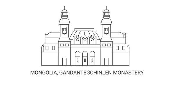 Mongolie Monastère Gandantegchinlen Illustration Vectorielle Ligne Repère Voyage — Image vectorielle