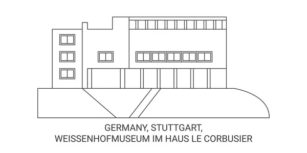 Deutschland Stuttgart Weissenhofmuseum Haus Corbusier Reise Meilenstein Linienvektorillustration — Stockvektor