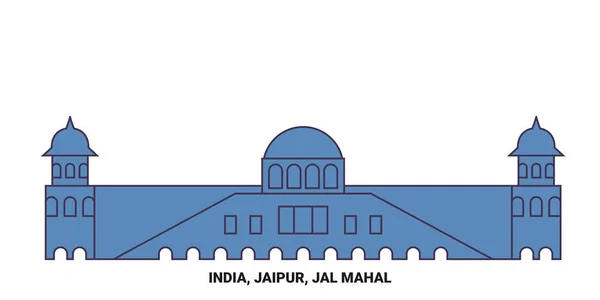 Índia Jaipur Jal Mahal Viagem Marco Linha Vetor Ilustração — Vetor de Stock