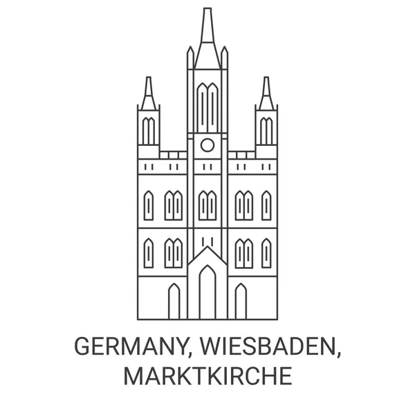 Germany Wiesbaden Marktkirche Travels Landmark Line Vector Illustration — стоковий вектор