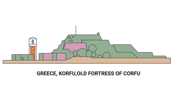 Greece Korfu Old Fortress Corfu Εικονογράφηση Διανύσματος Γραμμής Ορόσημο — Διανυσματικό Αρχείο