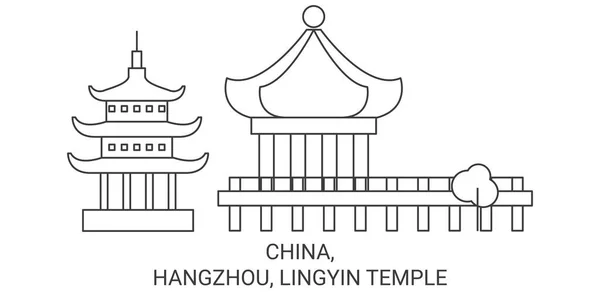 China Hangzhou Lingyin Templo Viagem Marco Linha Vetor Ilustração — Vetor de Stock