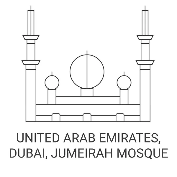 Spojené Arabské Emiráty Dubaj Jumeirah Mešita Cestování Orientační Linie Vektorové — Stockový vektor